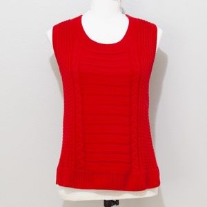 St. John Collection Women's Red Sleeveless Cable Knit Detail Sweater Size Medium